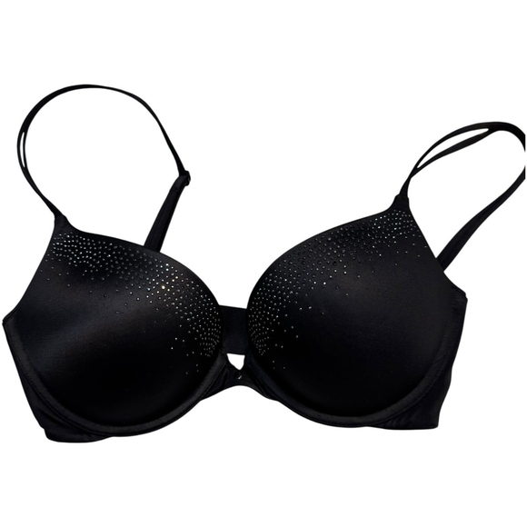 Victoria’s Secret Very Sexy Push Up Bra Rhinestones Underwire Padded Black 32DD - Picture 1 of 6